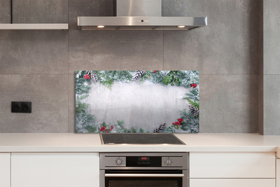 Painel de vidro Galhos de pinhas de neve