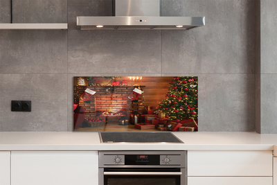 Painel de vidro Árvores de Natal, presentes, decorações, lareira
