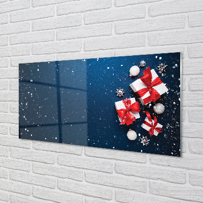 Painel de vidro Presentes enfeites de neve