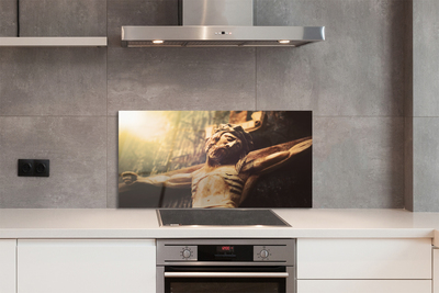 Painel de vidro Jesus feito de madeira