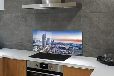 Painel de vidro Panorama de Varsóvia: arranha-céus ao nascer do sol