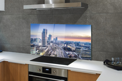 Painel de vidro Panorama de Varsóvia: arranha-céus ao nascer do sol