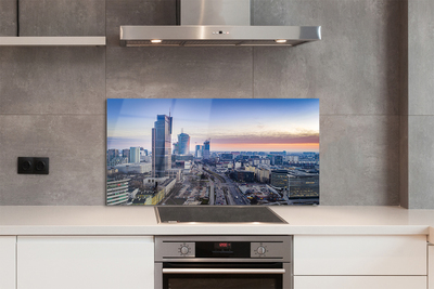 Painel de vidro Panorama de Varsóvia: arranha-céus ao nascer do sol