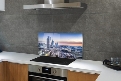 Painel de vidro Panorama de Varsóvia: arranha-céus ao nascer do sol