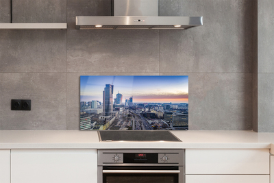 Painel de vidro Panorama de Varsóvia: arranha-céus ao nascer do sol