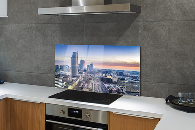 Painel de vidro Panorama de Varsóvia: arranha-céus ao nascer do sol