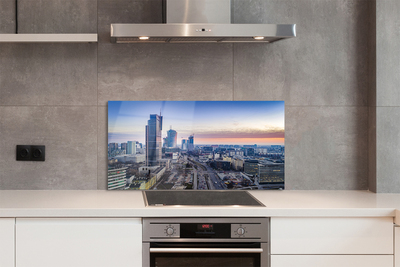 Painel de vidro Panorama de Varsóvia: arranha-céus ao nascer do sol