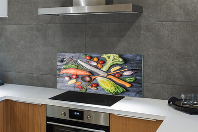 Painel de vidro Faca batata doce espinafre tomate