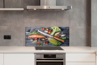 Painel de vidro Faca batata doce espinafre tomate