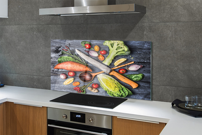 Painel de vidro Faca batata doce espinafre tomate