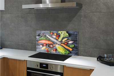 Painel de vidro Faca batata doce espinafre tomate