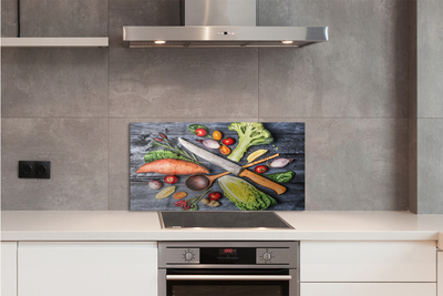 Painel de vidro Faca batata doce espinafre tomate