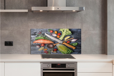 Painel de vidro Faca batata doce espinafre tomate