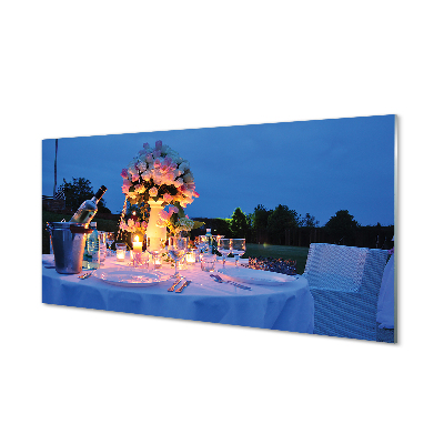 Painel de vidro Rosas de jantar, vinho, tulipas