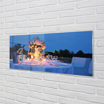 Painel de vidro Rosas de jantar, vinho, tulipas