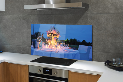 Painel de vidro Rosas de jantar, vinho, tulipas