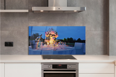 Painel de vidro Rosas de jantar, vinho, tulipas