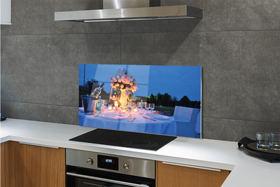 Painel de vidro Rosas de jantar, vinho, tulipas