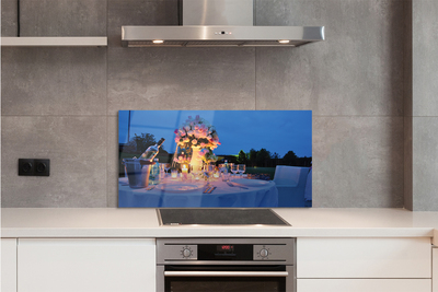 Painel de vidro Rosas de jantar, vinho, tulipas