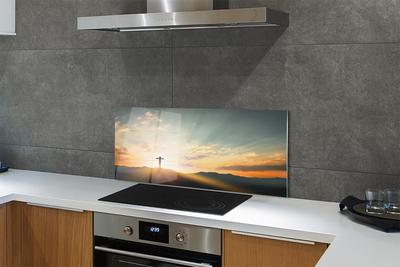 Painel de vidro Cruz, sol, montanhas