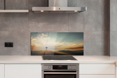 Painel de vidro Cruz, sol, montanhas