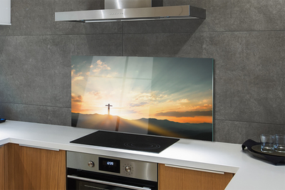 Painel de vidro Cruz, sol, montanhas