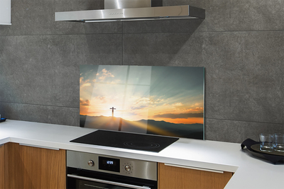 Painel de vidro Cruz, sol, montanhas