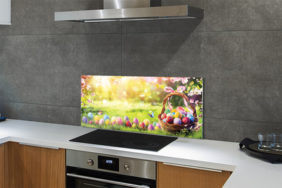 Painel de vidro cesta de ovos, flores, prado