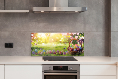 Painel de vidro cesta de ovos, flores, prado