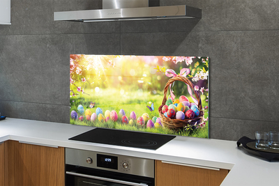 Painel de vidro cesta de ovos, flores, prado