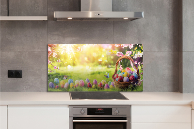 Painel de vidro cesta de ovos, flores, prado