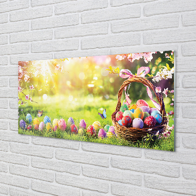 Painel de vidro cesta de ovos, flores, prado