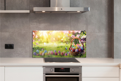 Painel de vidro cesta de ovos, flores, prado