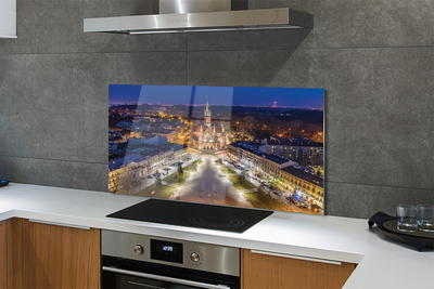 Painel de vidro Panorama da igreja noturna de Cracóvia