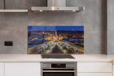 Painel de vidro Panorama da igreja noturna de Cracóvia