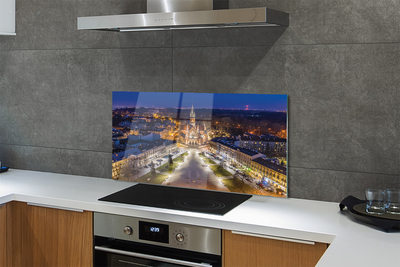 Painel de vidro Panorama da igreja noturna de Cracóvia