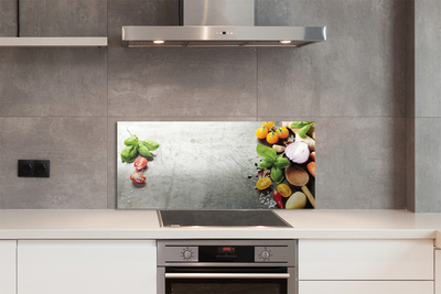 Painel de vidro Pimenta, sal, cebola roxa