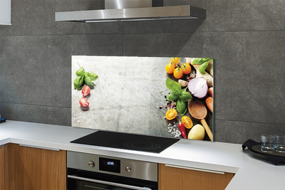 Painel de vidro Pimenta, sal, cebola roxa