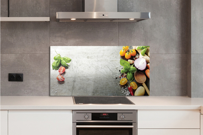 Painel de vidro Pimenta, sal, cebola roxa