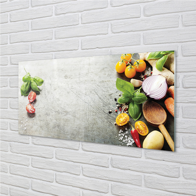 Painel de vidro Pimenta, sal, cebola roxa