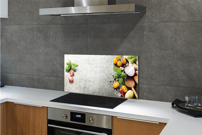 Painel de vidro Pimenta, sal, cebola roxa