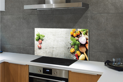 Painel de vidro Pimenta, sal, cebola roxa