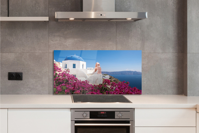 Painel de vidro Grécia Flores Mar Edifícios