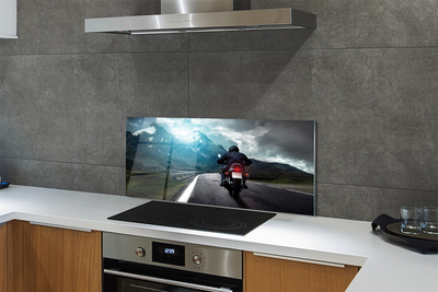 Painel de vidro Motocicleta montanhas estrada homem céu