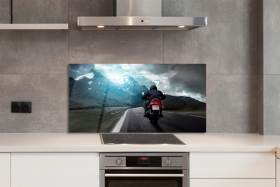 Painel de vidro Motocicleta montanhas estrada homem céu