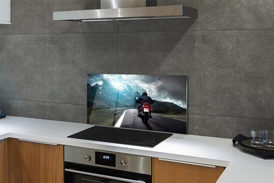 Painel de vidro Motocicleta montanhas estrada homem céu