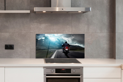 Painel de vidro Motocicleta montanhas estrada homem céu