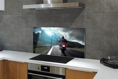 Painel de vidro Motocicleta montanhas estrada homem céu