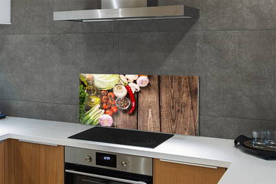 Painel de vidro Azeite pimenta cebola alho