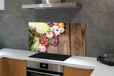 Painel de vidro Azeite pimenta cebola alho